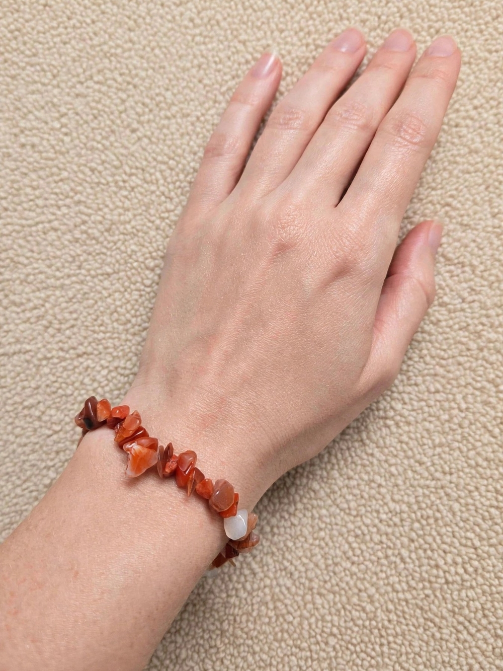 Carved Carnelian Chip Bracelet - Orange Bead Bracelet